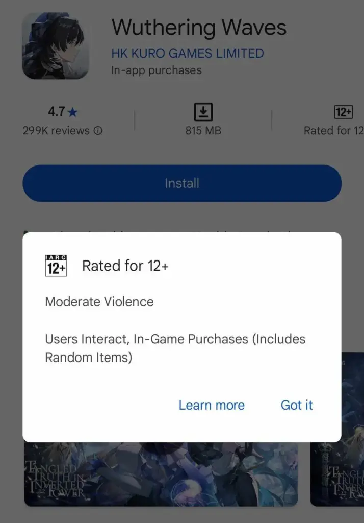 Rating Umur Wuthering Waves Berubah Kembali Menjadi 12+ di Play Store dan PS 3 Rating Wuthering Waves