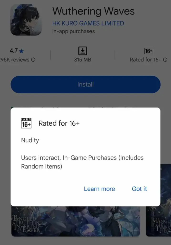 Rating Wuthering Waves di Google Play Store dan PlayStation Berubah Menjadi 16+ 3 Rating Wuthering Waves