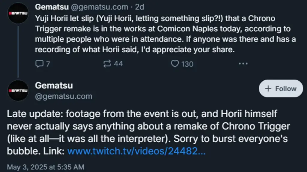 Chrono Trigger Remake Sempat Heboh, Ternyata Salah Paham 3 Gematsu Translasi Langsung Perkataan Horii