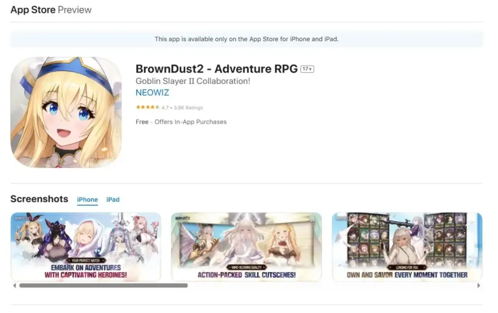 Rating BrownDust 2 18+