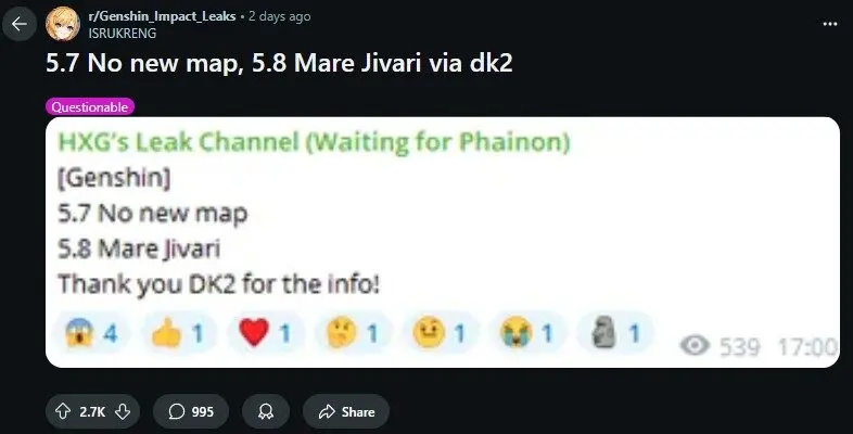 leak mare jivari genshin impact