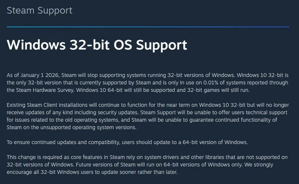 Steam Support W10 32 Bit