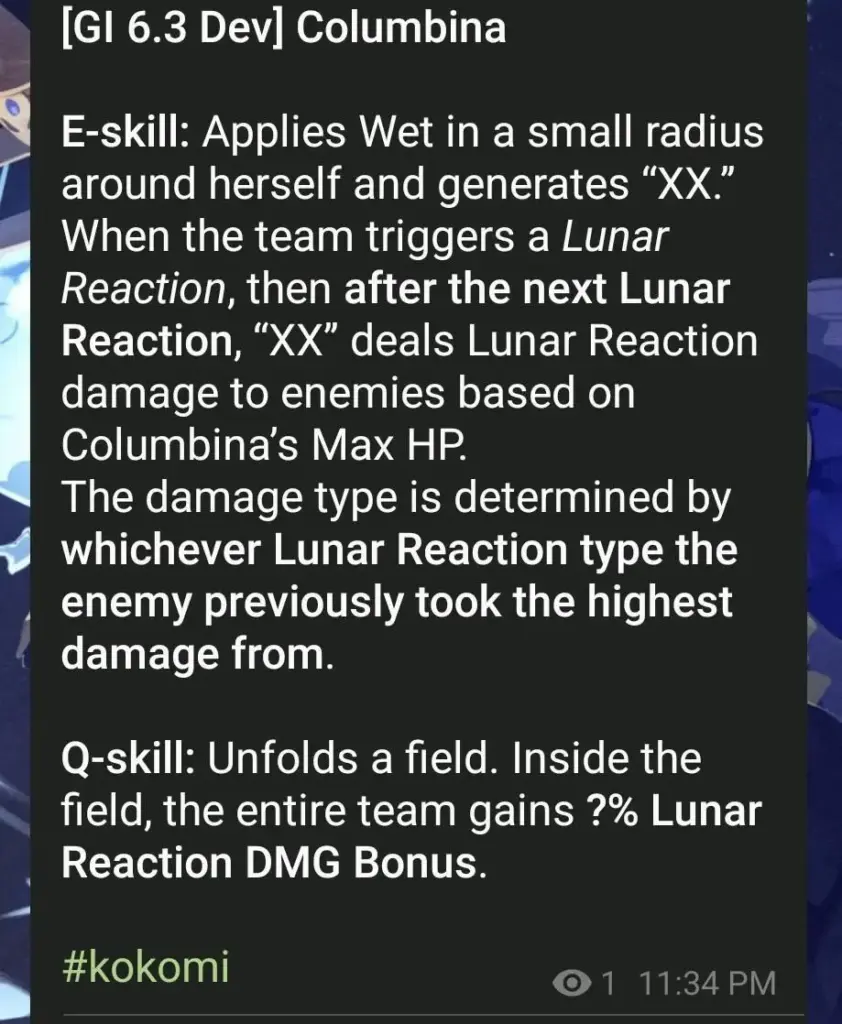 Detail kit Columbina dari Uncle Kokomi