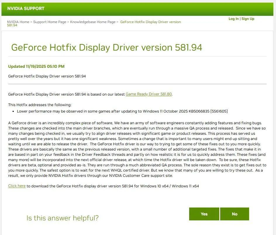 GeForce Hotfix 58194
