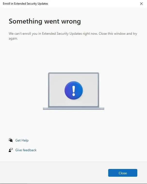 Notifikasi Windows 10 ESU Error