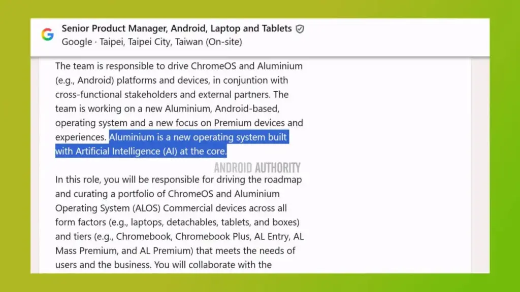 Pernyataan Google SVP Aluminium OS 20225