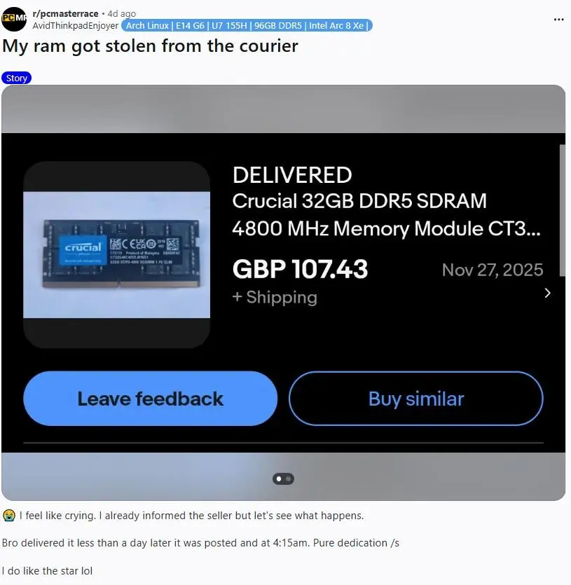 Harga RAM Makin Mahal, Paket Berisikan RAM Jadi Incaran Oknum Nakal 2 AvidThinkpadEnjoyer RAM Dicuri 2025