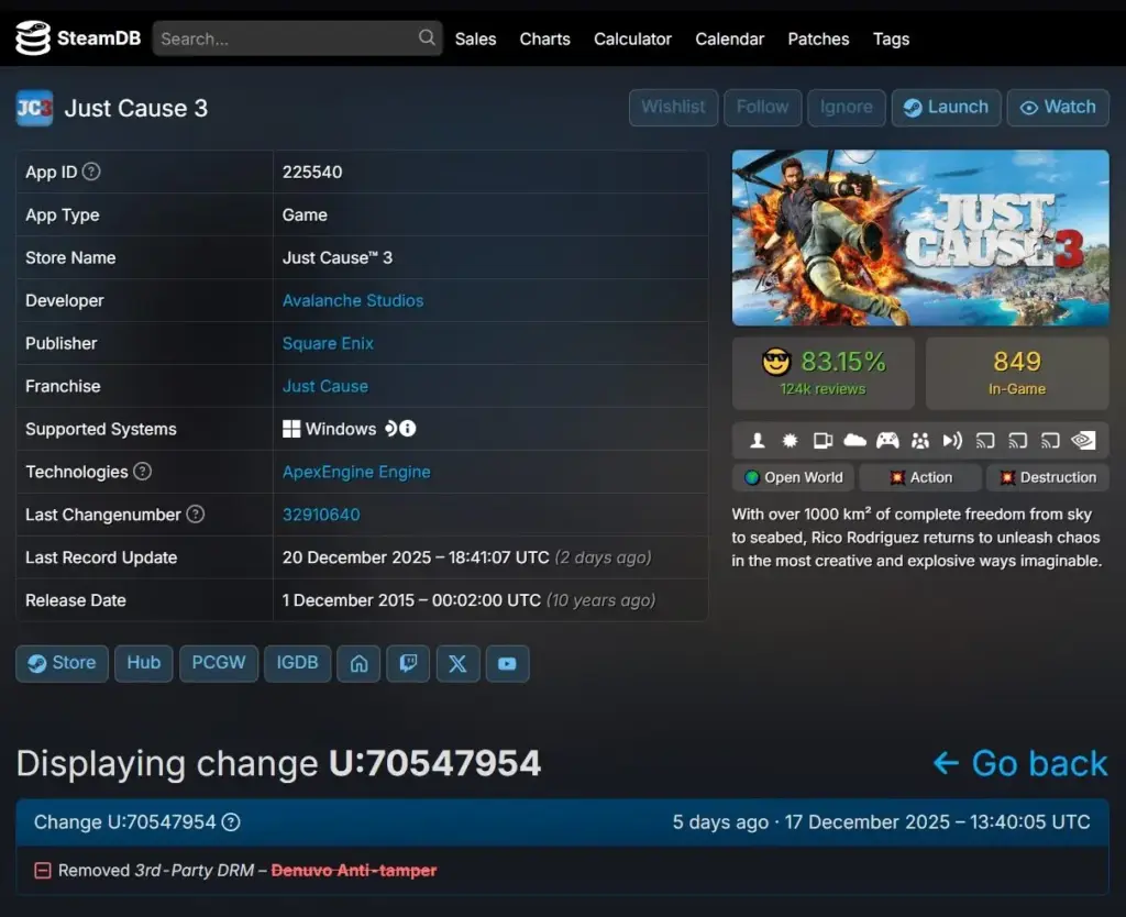 Just Cause 3 Lepas Denuvo Setelah 10 Tahun