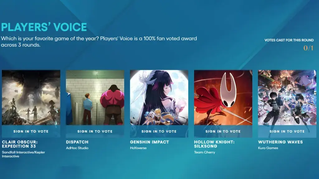 Nominasi Player's Voice The Game Awards 2025 Round 3, Ada Genshin Impact dan Wuthering Waves 3 Player's Voice The Game Awards 2025