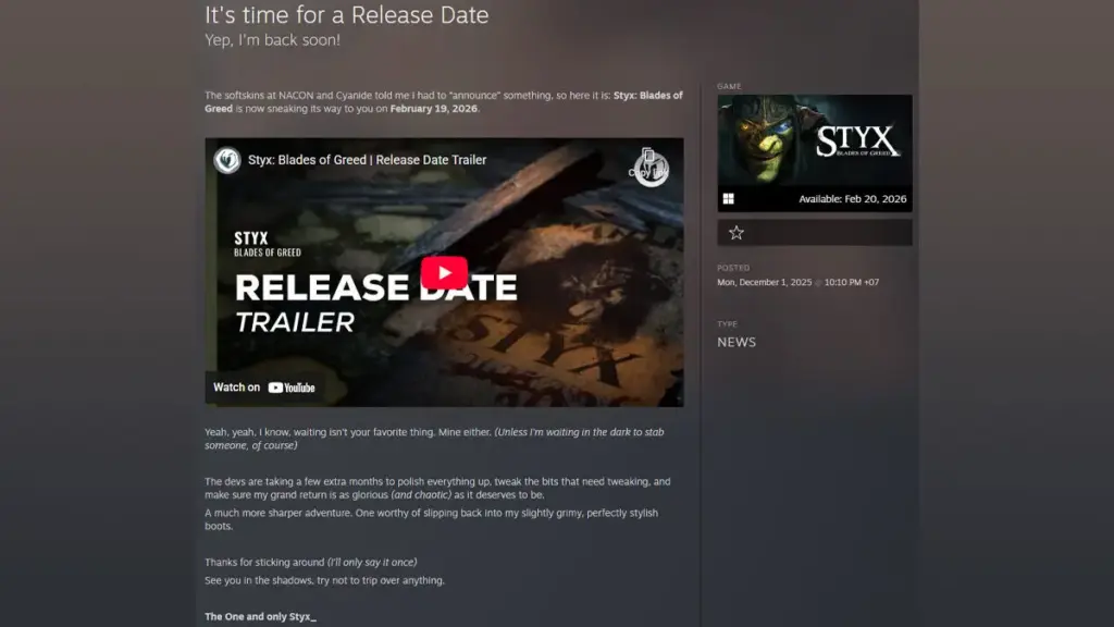 Pengumuman di Halaman Steam