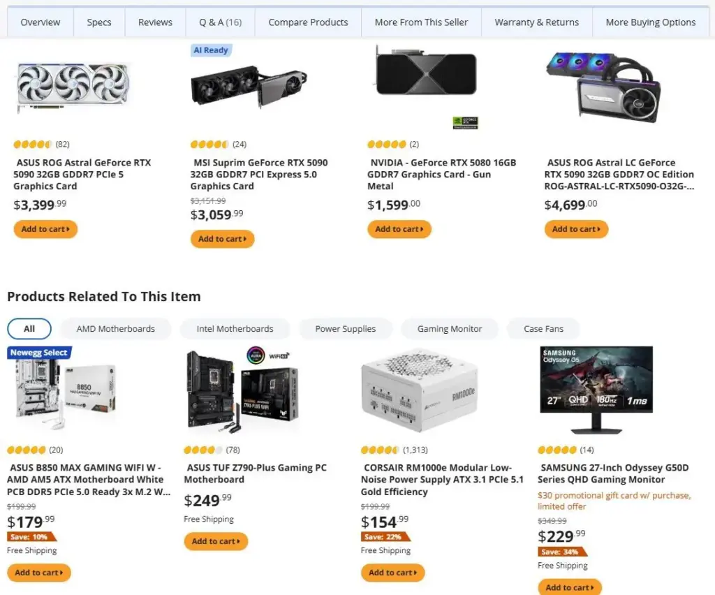 Harga GPU di Newegg