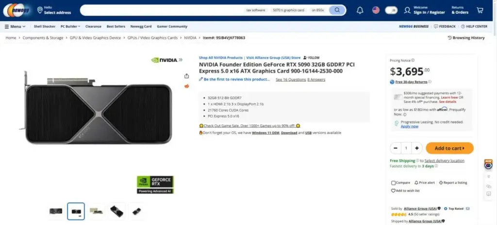 Newegg RTX 5090 32GB 2026