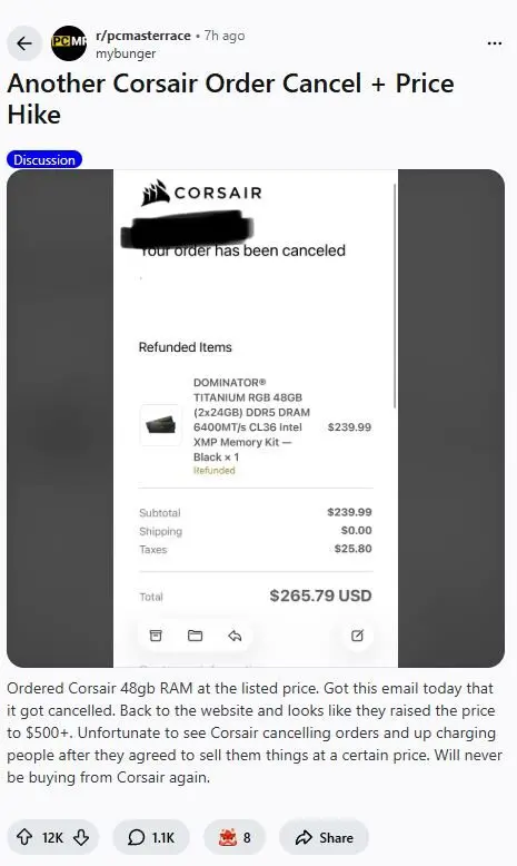 Salah Harga, Corsair Batalkan Pesanan RAM Pengguna yang Membeli di Situs Resminya 4 Pembatalan oleh Corsair 2026
