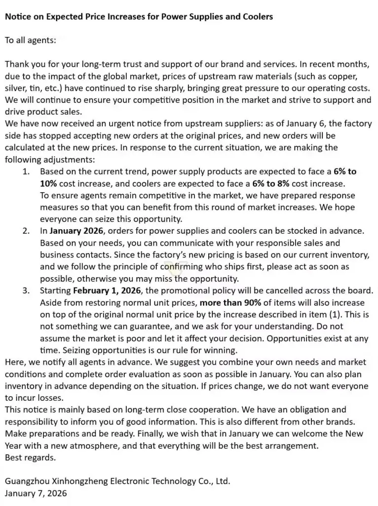 Siap-Siap! Harga Power Supply dan HSF Bakal Ikutan Naik 3 Pernyataan Pabrik Dunia Teknologi 2026