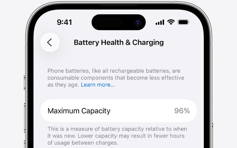 Contoh Indikator Baterai Health di iPhone